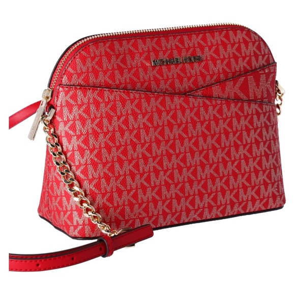 Michael Kors Jet Set Travel Dome Crossbody Bag Metallic Gold Bright Red MK Gold - Picture 4 of 6